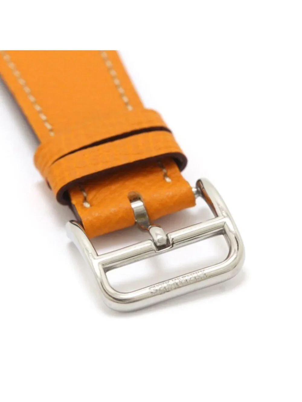 Hermes H Watch SS Stainless Steel Leather Strap Black Orange Line Dial Quartz